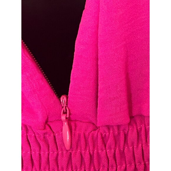 Hot Pink Short Sleeve V-Neck Romper With Elastic Waist & Back Zipper Closure Wom - Picture 6 of 8